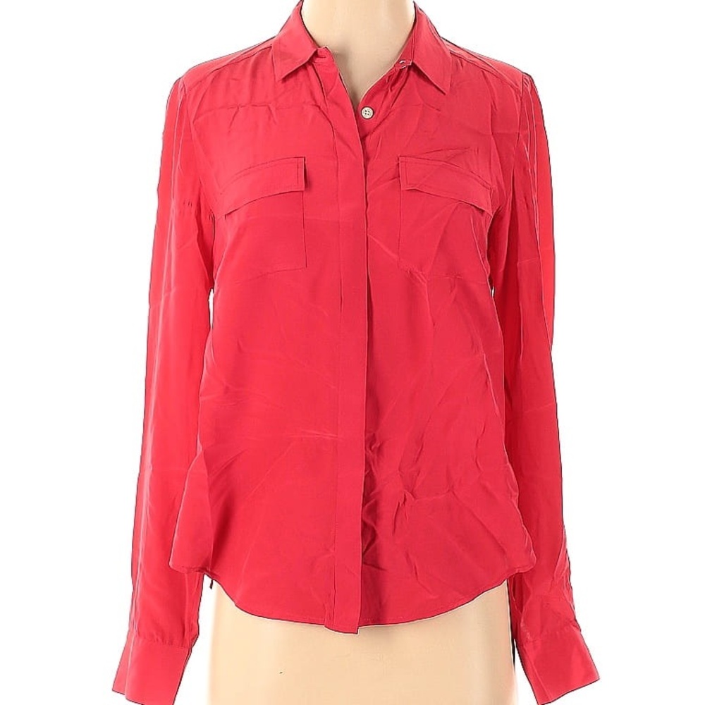 Ann Taylor Red Notched Collar Button Down Shirt